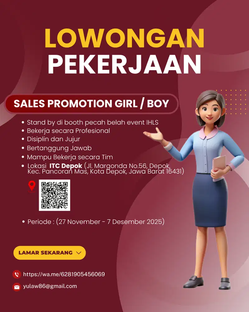 Dibutuhkan SPG atau SPB Event untuk di wilayah DEPOK