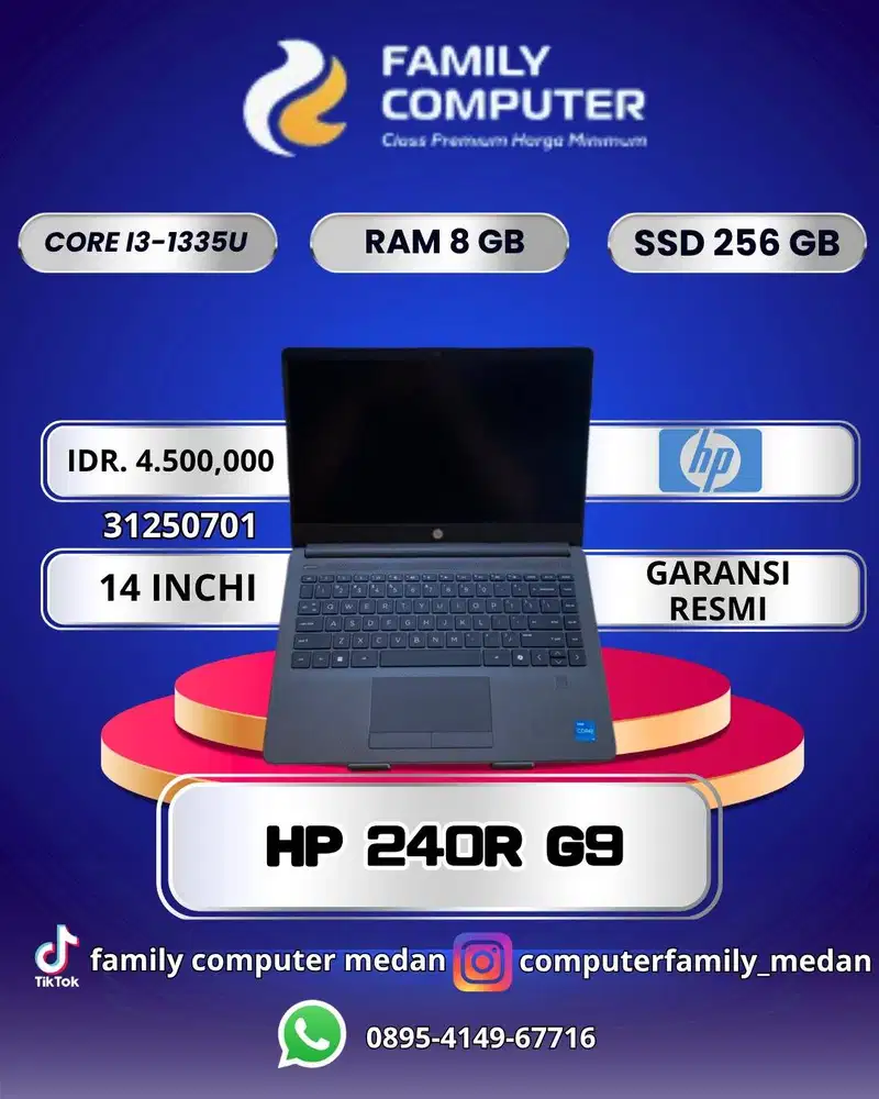 HP240G9|COREI3-1335U|RAM8GB|SSD256GB|14INCI|GARANSI RESMI