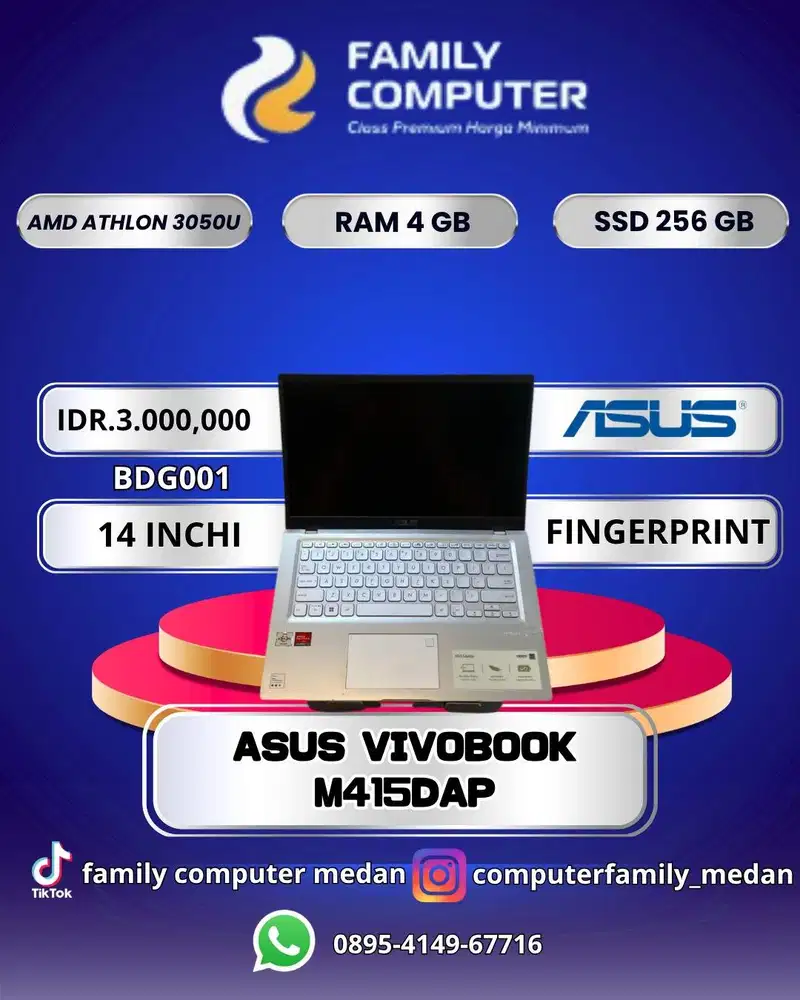 LAPTOP ASUS VIVOBOOK M415DAP AMD ATHLON 3050U 4GBSSD 256GB