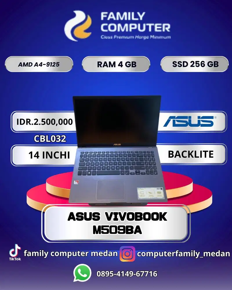 LAPTOP ASUS VIVOBOOK M509BA AMD A4 9125 4GB SSD 256GB