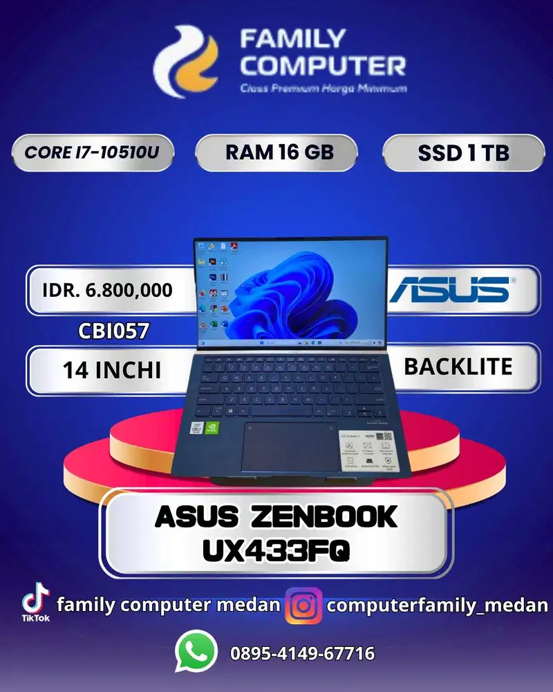 ASUS ZENBOOK UX433FQ|CPREI7-10510U|RAM16GB|SSD1TB|14INCI|BACKLITE