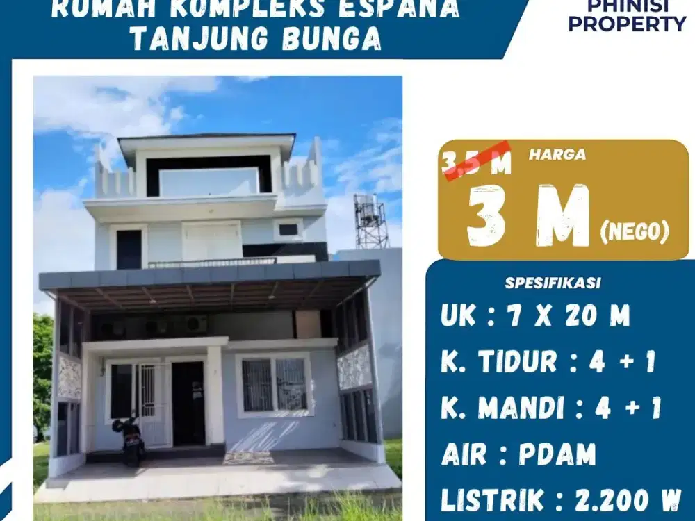 DIJUAL Rumah 2 Lantai di Cluster Espana Tanjung Bunga