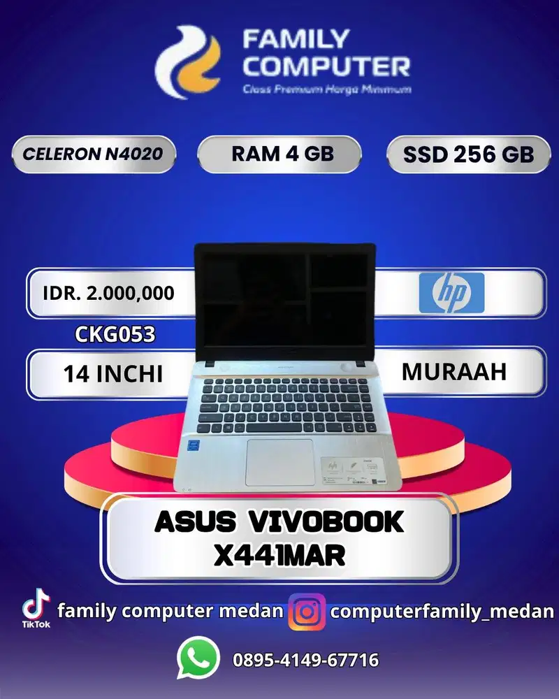 ASUS VIVOBOOK X441MAR|CELERON N4020|RAM4GB|SSD256GB|14INCI|MURAH