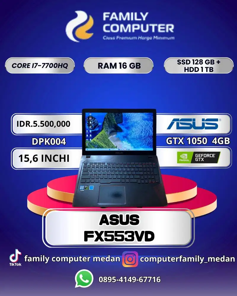 ASUSFX553VD|COREI7-7700HQ|RAM16GB|SSD128+HDD1TB|GTX1050 4GB