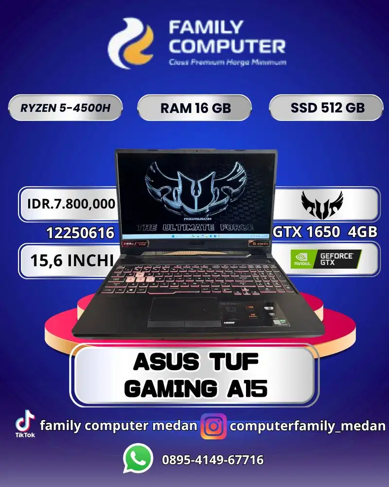 ASUS TUF A15|RYZEN5-4500H|RAM16GB|SSD512GB|15,6INCI|GTX1650 4GB