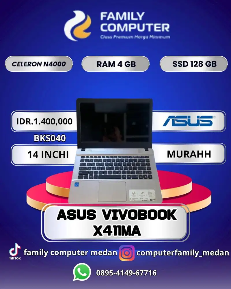 ASUS VIVOBOOK X441MA|CELERON N400|RAM4GB|SSD128GB|A4INCI|MURAHH