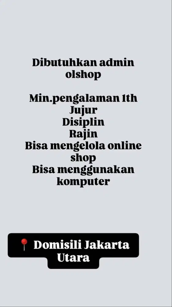 Dibutuhkan admin olshop berpengalaman