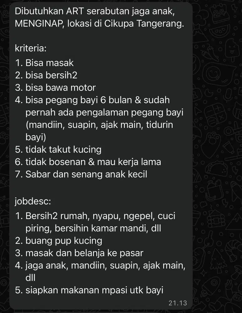 Dibutuhkan ART & Baby Sitter