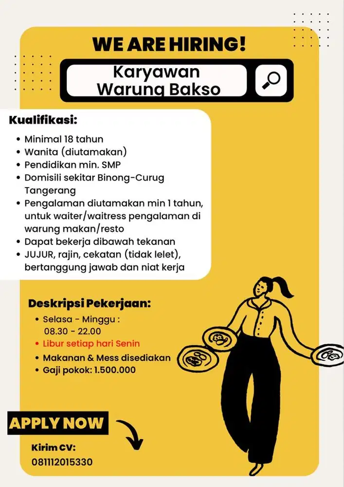 Dicari karyawan warung bakso