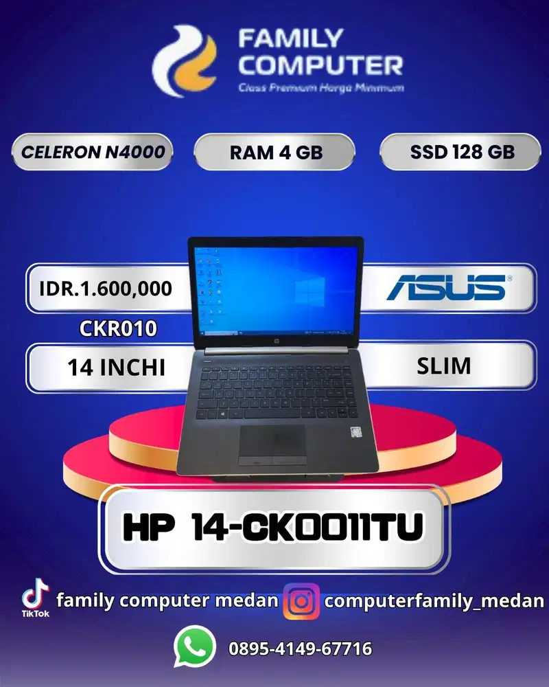 HP 14-CK0011TU|CELERON N4000|RAM4GB|SSD128GB|14INCI|SLIM