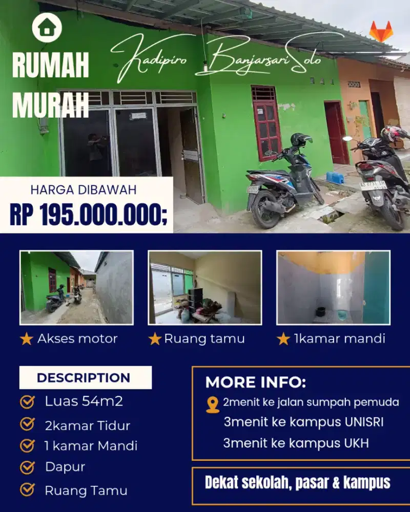 Rumah murah Utara Unisri 195jt