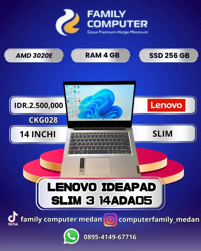 LENOVO IDEAPAD SLIM3|AMD3020E|RAM4GB|SSD256GB|14INCI|SLIM