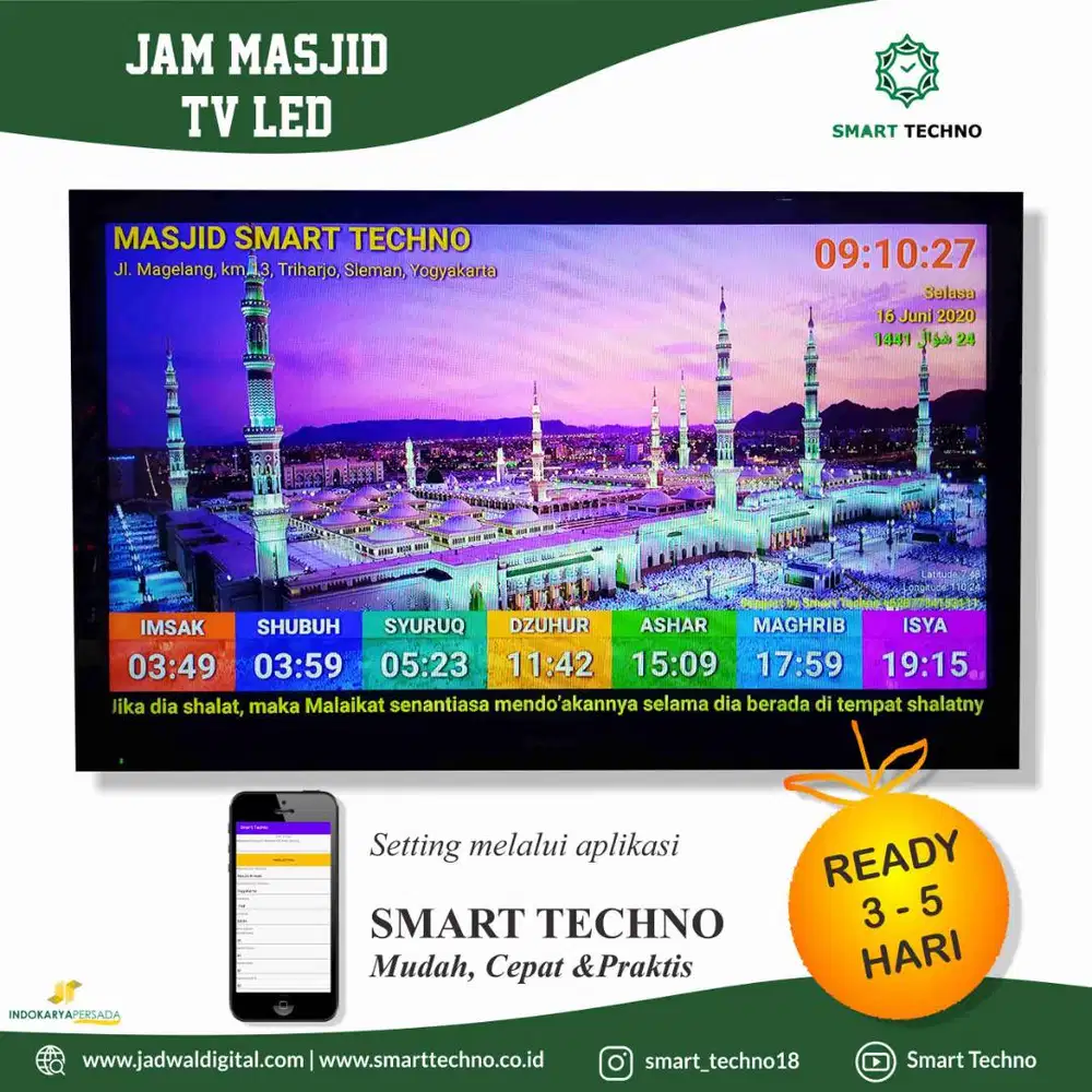 Jam Digital Masjid TV LED - Setting Mudah Lewat HP (Aplikasi)