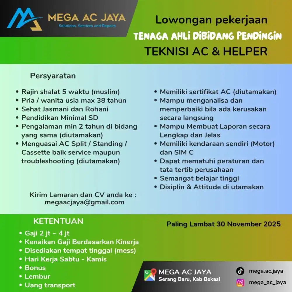 Lowongan kerja Teknisi Ac