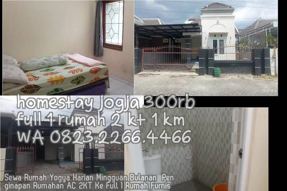 Sewa Rumah Yogya Harian Mingguan Bulanan  Penginapan Rumahan AC 2KT Ke