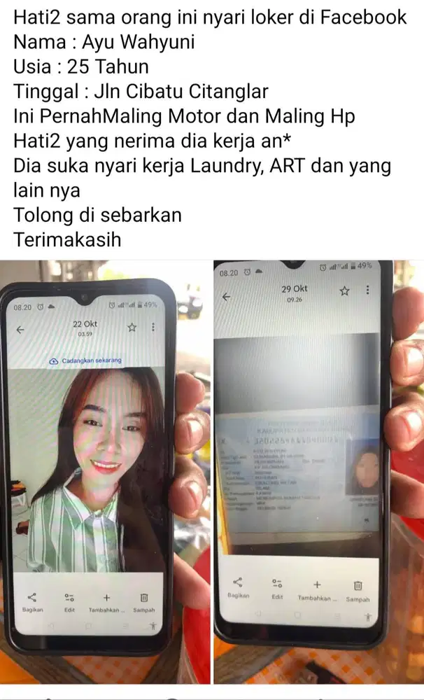 Hati2 pari pencari pekerja ini pelaku pernah mencuri sebuah motor hp