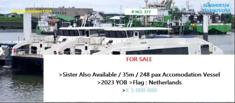 NO.377 &gt; FOR SALE &gt;  Sister Also Available / 35m / 248 pax Acc