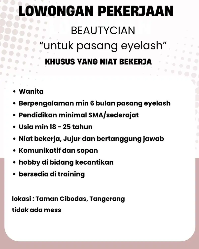 lowongan beautician