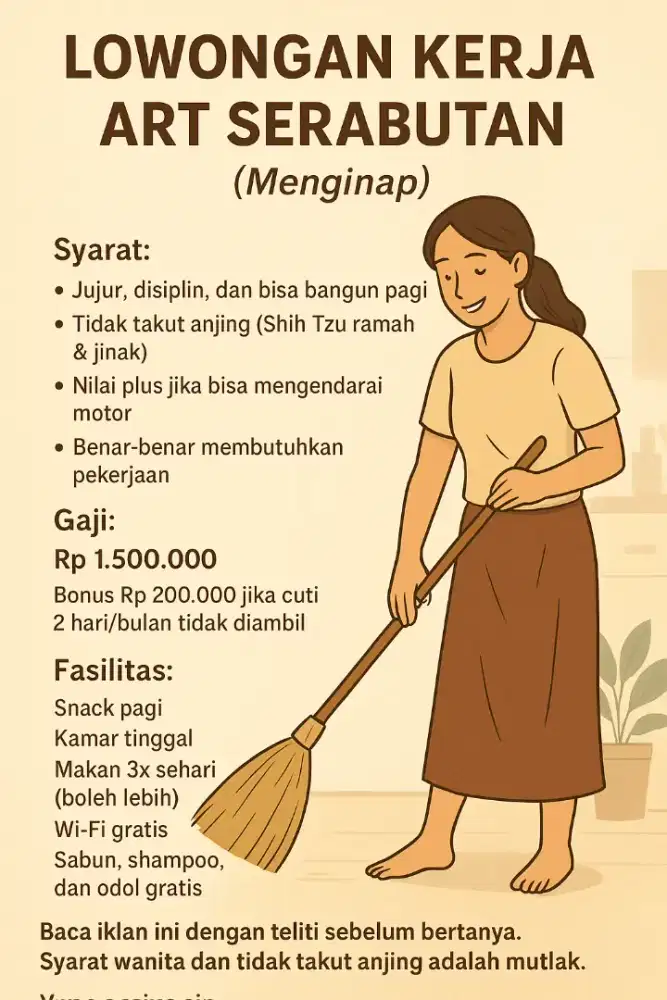 Loker  ART SERABUTAN Wanita (menginap)