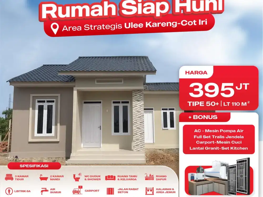 Jual Rumah Siap Huni 3 Kamar Tidur Area Strategis Cot Iri-Ulee Kareng Banda Aceh