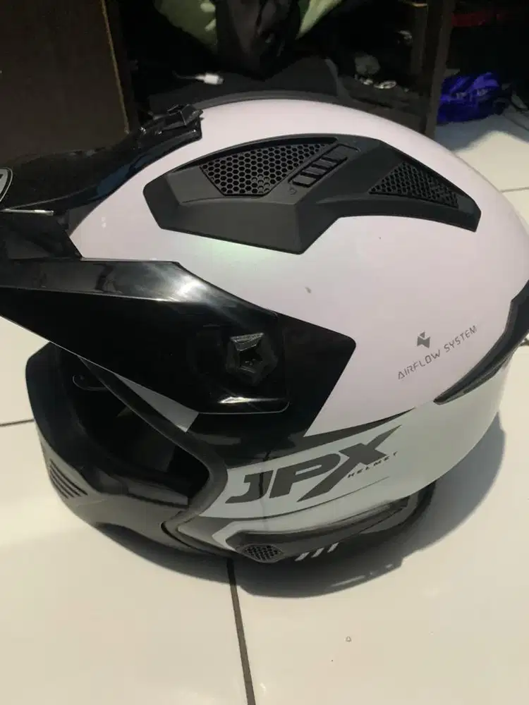 DIJUAL HELM JPX Full Face MX-726R - Pearl White Gloss/Black