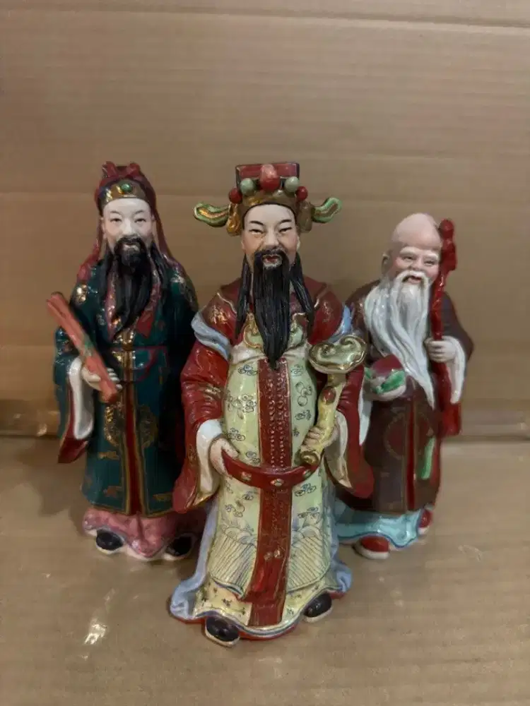 Dewa Fu Lu Shou Set Figure Porcelain Porselen Antik Patung Pajangan