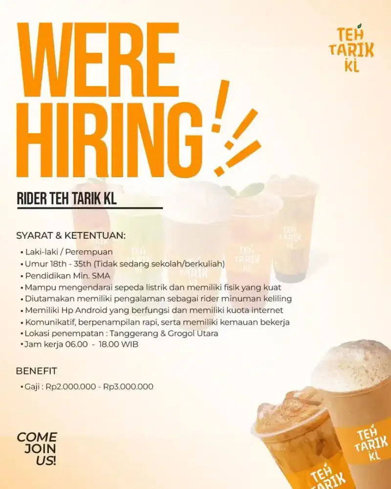 Lowongan Riders Teh Tarik KL