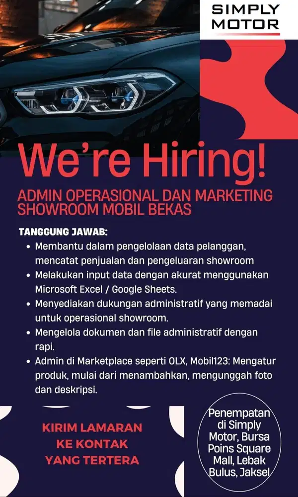 ADMIN OPERASIONAL DAN MARKETING SHOWROOM MOBIL BEKAS