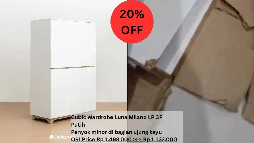 CUBIC LUNA MILANO LP 3P – Lemari Pakaian Minimalis 3 Pintu (Putih)