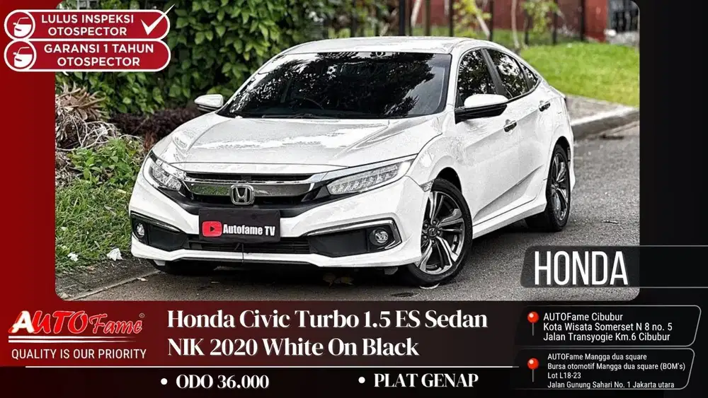 Honda Civic Turbo 1.5 ES Sedan NIK 2020 White On Black