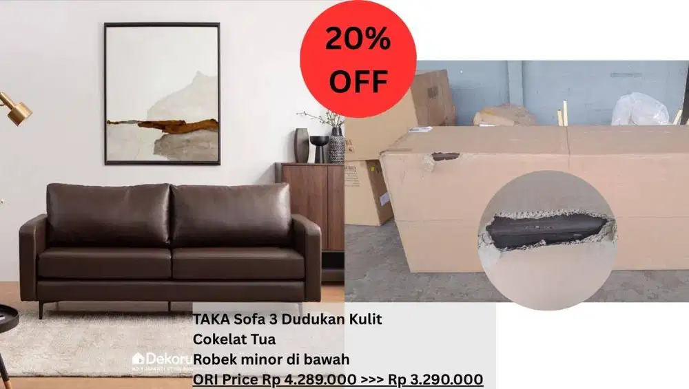Heim Studio TAKA Sofa 3 Dudukan Kulit – Cokelat Tua