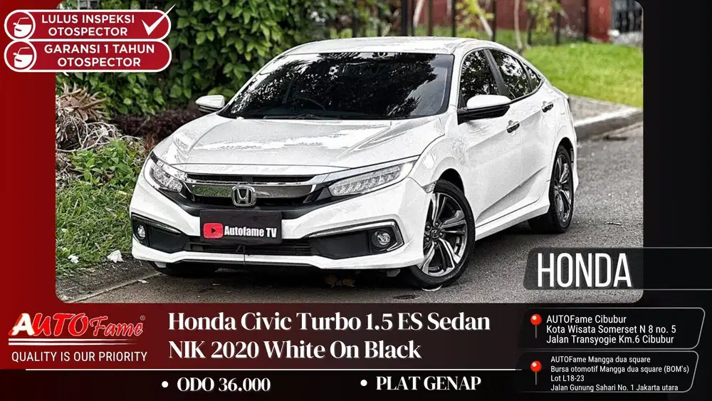 Honda Civic Turbo 1.5 ES Sedan NIK 2020 White On Black