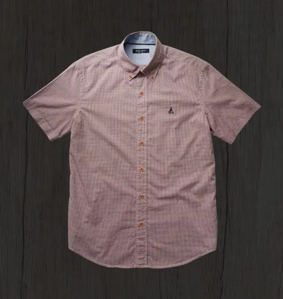 KEMEJA BEANPOLE PENDEK KOTAK2 ORANGE, SIZE  : M (LD108,P72) SLIMFIT