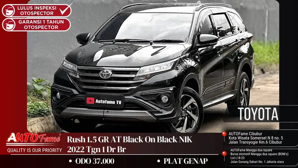 Toyota Rush 1.5 GR AT Black On Black NIK 2022 Tgn 1 Dr Br