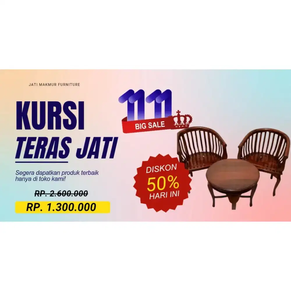 CUCI GUDANG! Kursi teras betawi lenong 2 kursi kayu jati + 1meja bulat