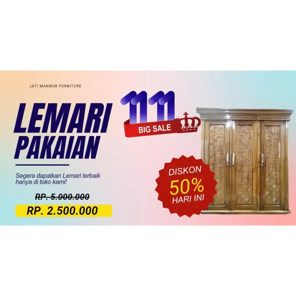 CUCI GUDANG! Lemari kayu jati 3 pintu klasik, awet, dan kokoh