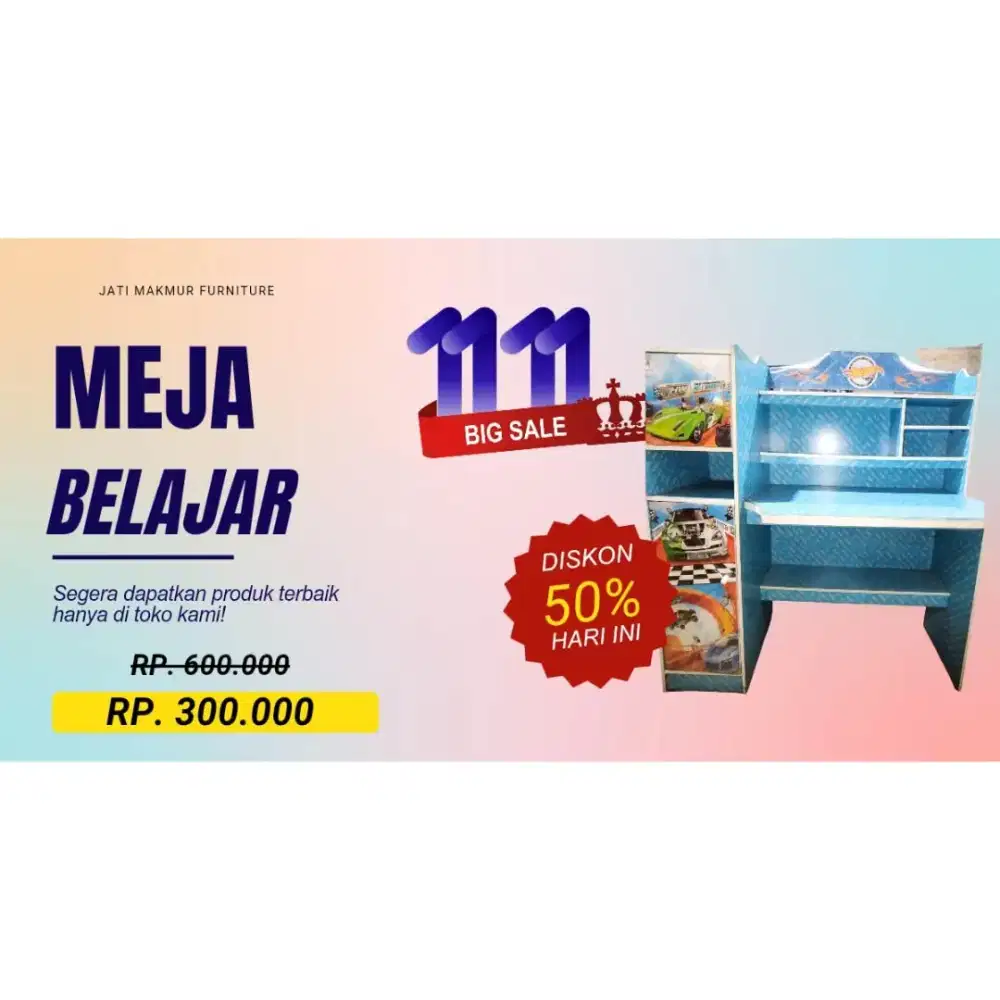 OBRAL! Dijual MURAH! Meja Belajar Anak motif Hot Wheels