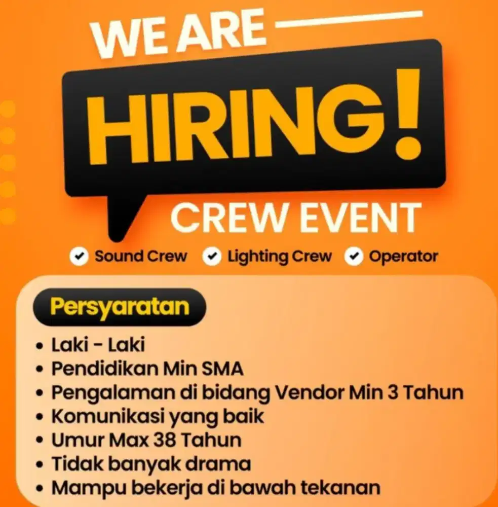 Lowongan kerja terbaru teknisi crew sound lighting