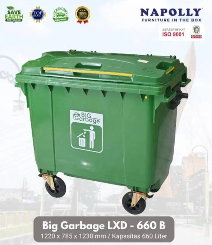 Tempat Sampah Jumbo 660 Liter Pakai Roda Dorong untuk Outdoor