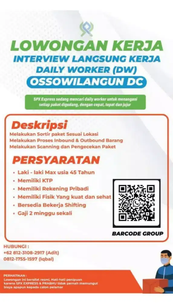 Dibutuhkan segera karyawan daily worker spx