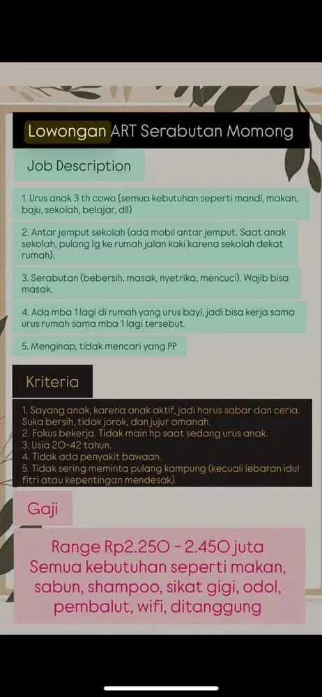 LOWONGAN ART MOMONG SERABUTAN MENGINAP