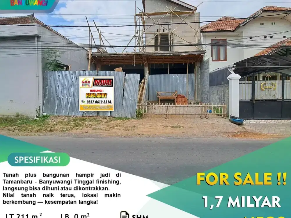 Dijual Tanah Bonus Bangunan - Mendut Banyuwangi Kota