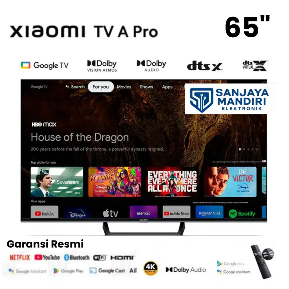 XIAOMI TV 65 A PRO Google TV 4K UHD Dolby Audio DTS-X Digital HDR10