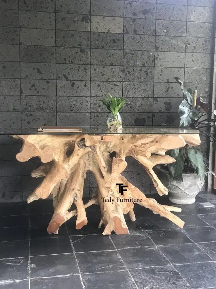 Meja akar konsul kayu jati terlaris