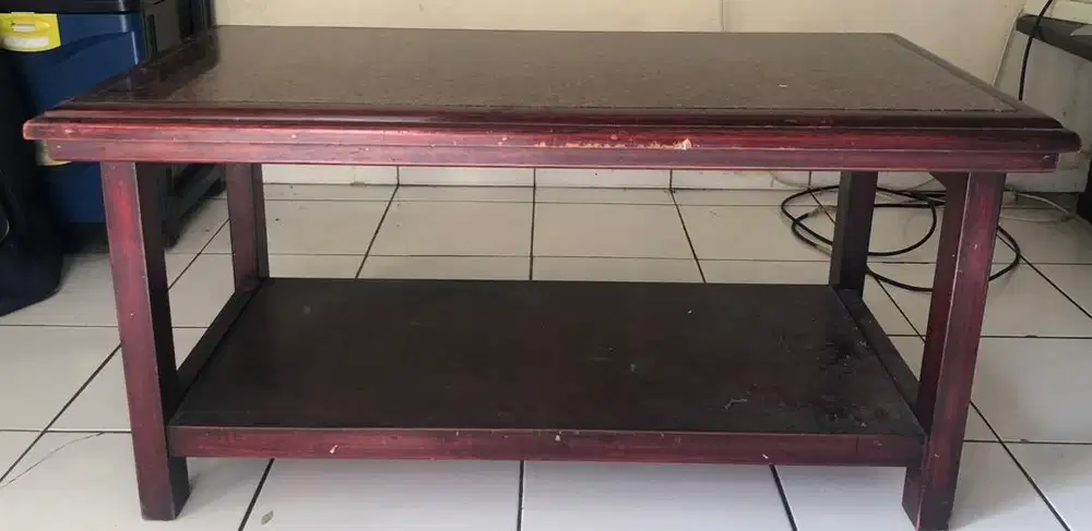 Meja antik kayu jati granit