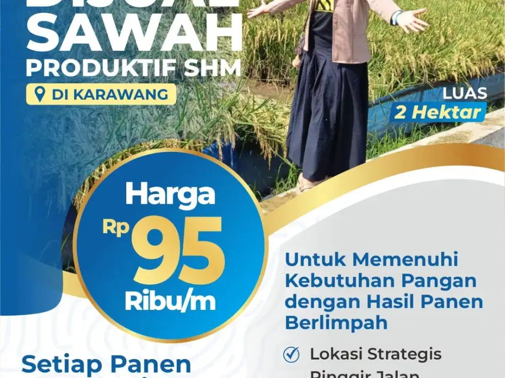 DIJUAL CEPAT SAWAH PRODUKTIF SHM LUAS 2 HEKTAR DI KARAWANG