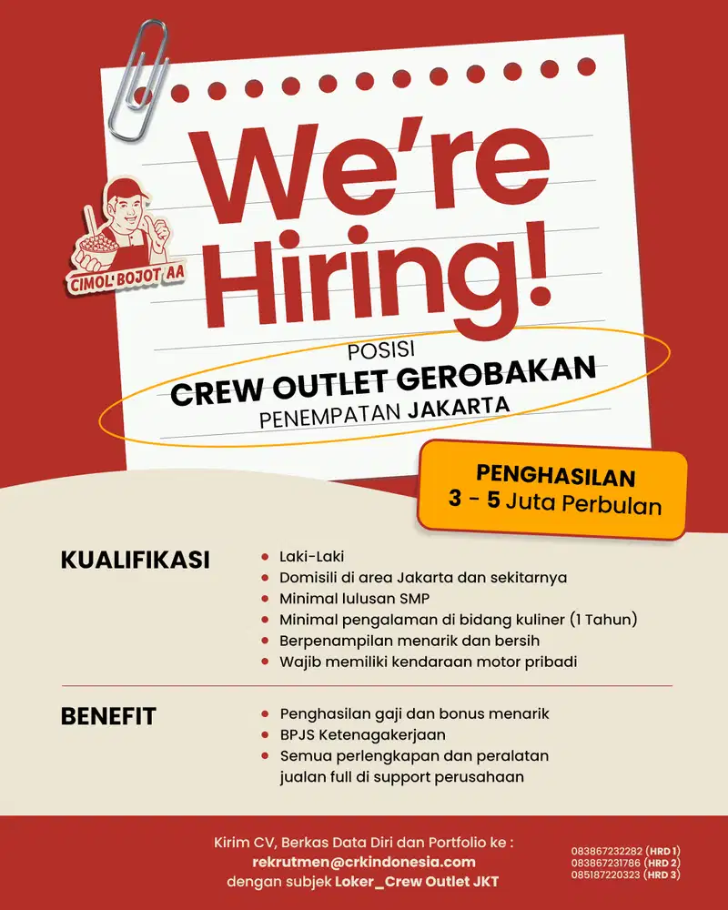 Lowongan Kerja Crew Outlet Cimol Bojot AA (Cabang Jakarta)