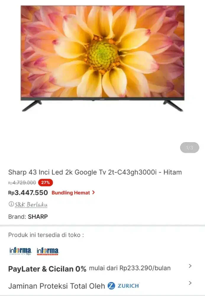 Sharp goegle tv 43 inc