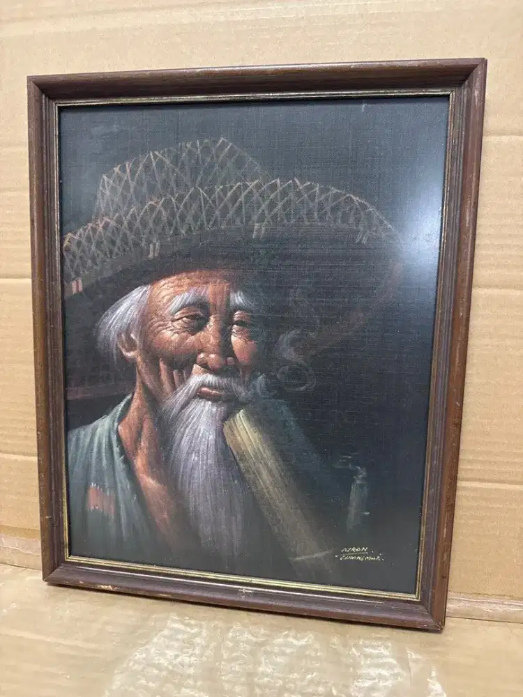 Lukisan China Pria Tua By Niran Changmai Painting Oil