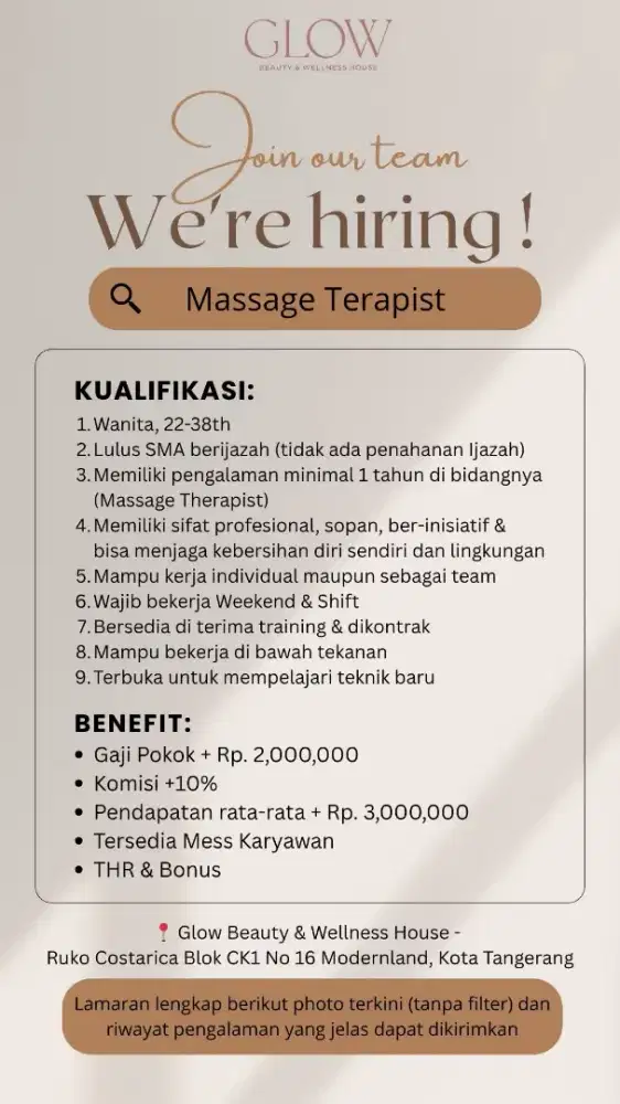 Lowongan - Massage Terapist